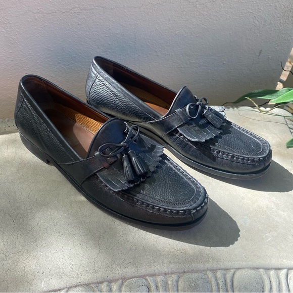JOHNSTON MURPHY BLACK Aragon II Kiltie Tassel Pebbled Leather Loafers 12N - Picture 4 of 12
